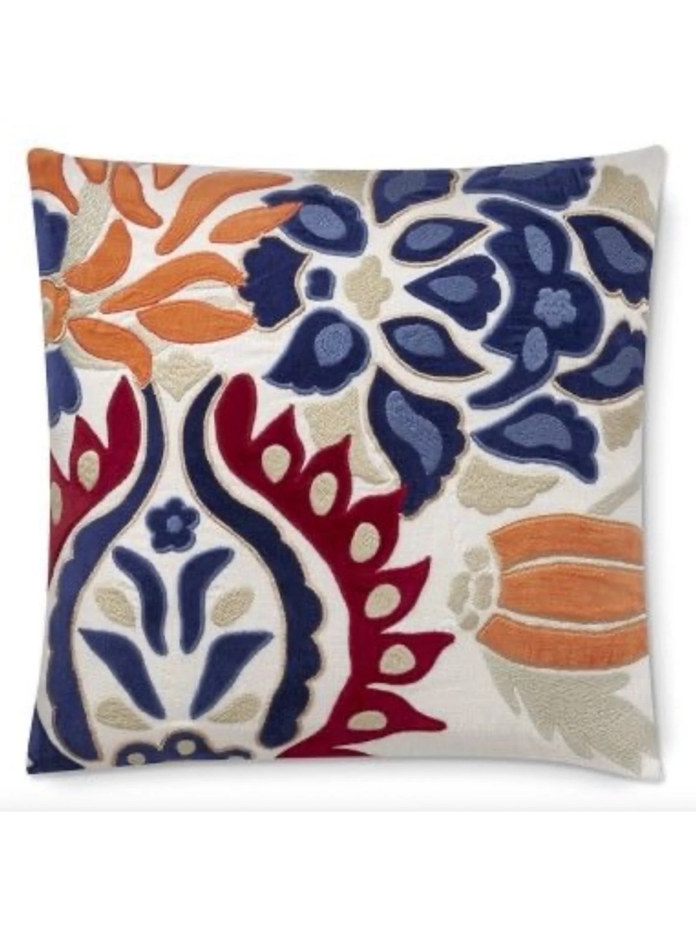 1 Williams Sonoma Izlara Floral Applique Throw Pillow Cover 20" Velvet Red Blue